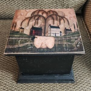 Black Wooden Box with Farmhouse Scene